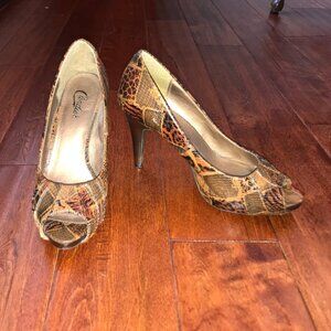 Candies Peep Toe Animal Print Pumps